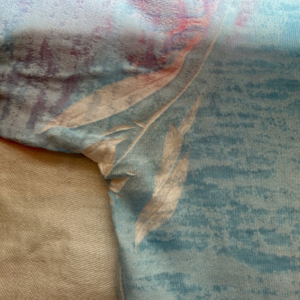 Before + Again pale blue & pink 3/4 sleeve scoop neck burnout shirt large - Picture 8 of 9